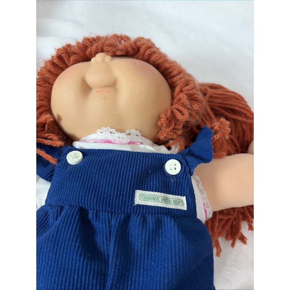 Cabbage patch 25th anniversary red hair freckles blue overalls Rustic Wood Chair - Picture 6 of 16